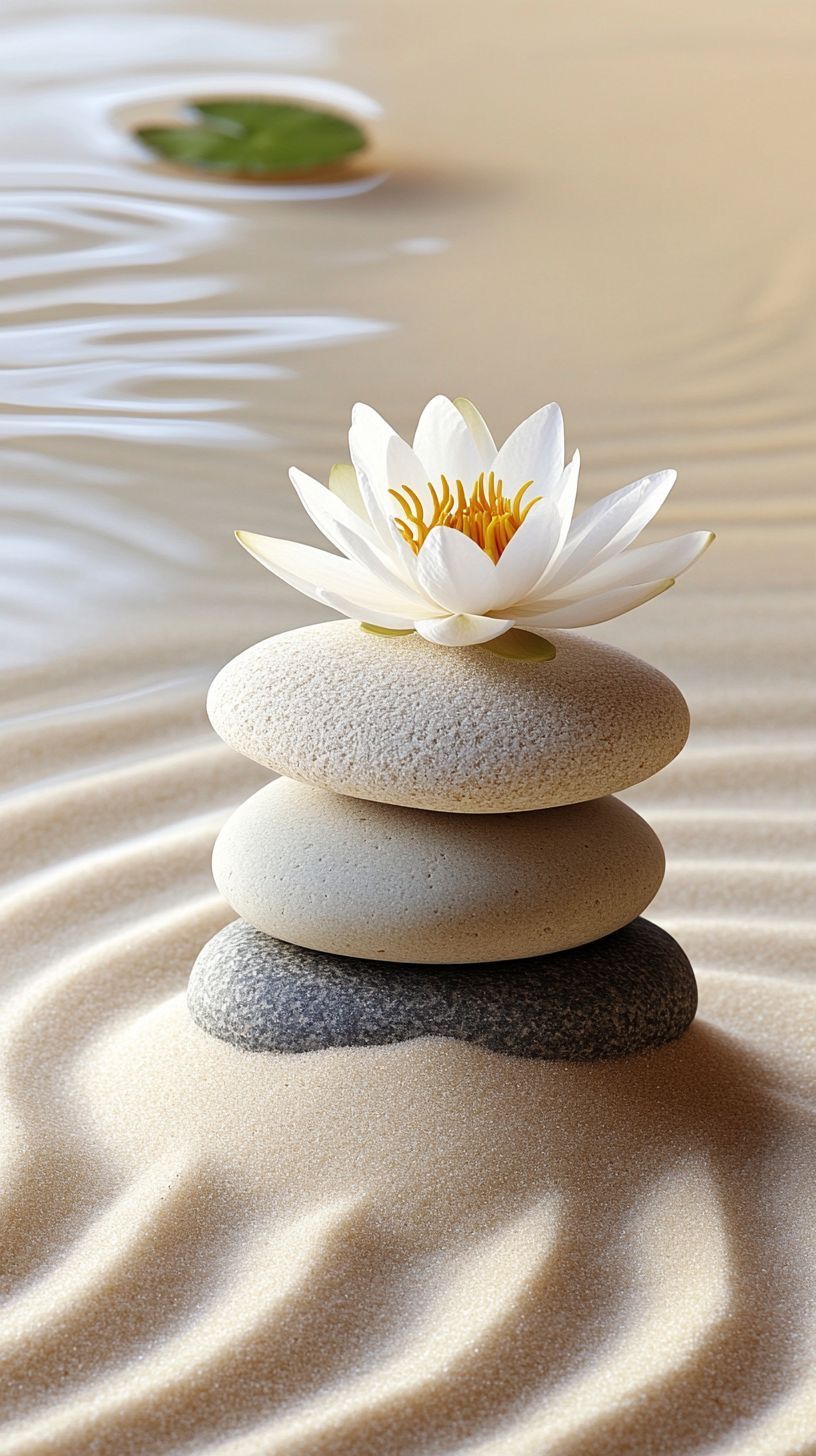 Lotus flower on zen sand — balance and harmony