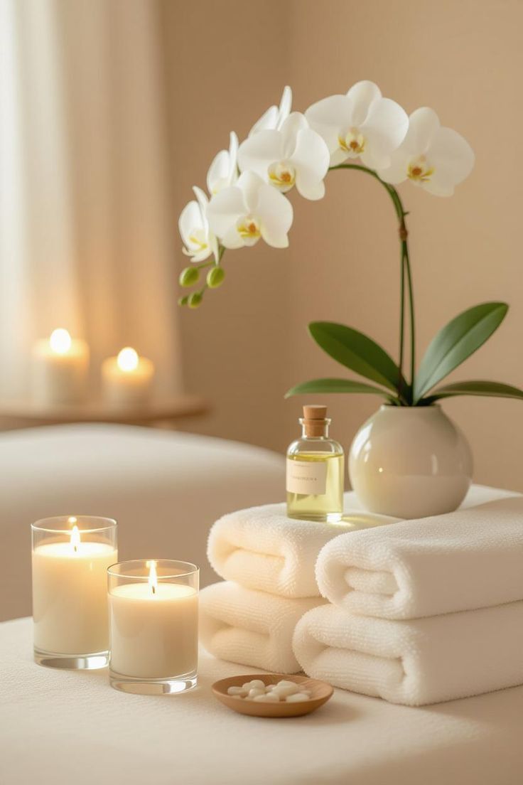 Orchid and candles — calm and nurturing atmosphere