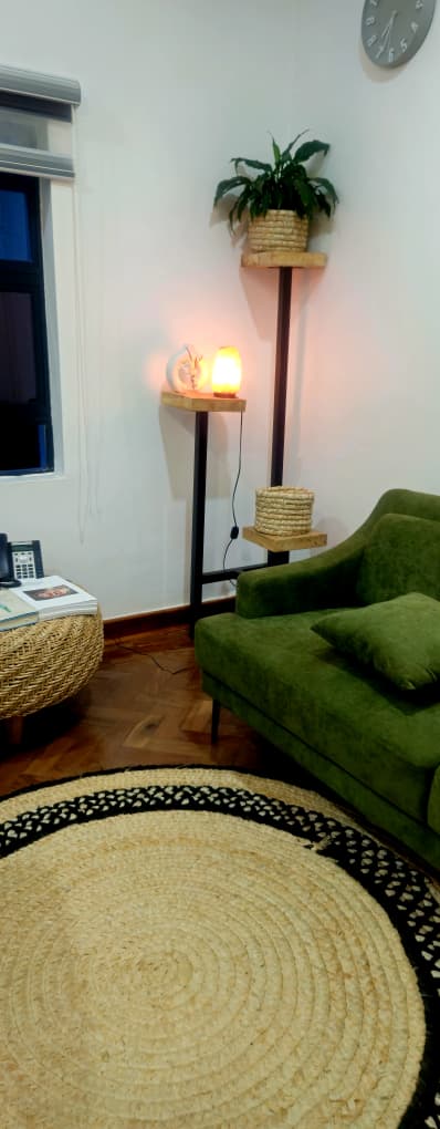 The real Nurturing Nest therapy room — warm, earthy, welcoming